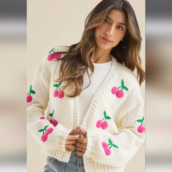 Altar'd State Sweaters - NEW! Altar'd State Cherry Embroidered Cardigan in Ivory, Size XS
